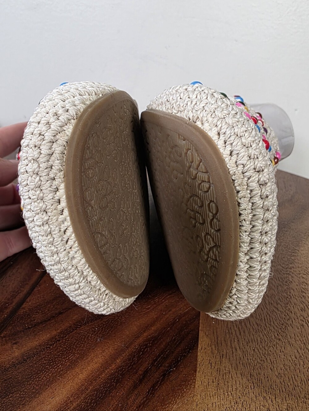 The Sak Bolinas Crochet Clogs Ecru Multi Beaded Mules Slides Boho Size 9 - Picture 9 of 14